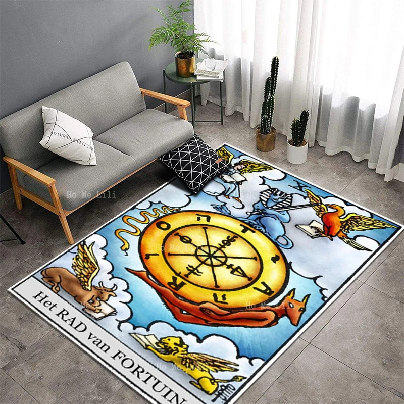 The Wheel Of Fortune Tarot Cards With Central Clouds Print Non Slip Soft Flannel Floor Rugs By Ho Me Lili For Home Decor