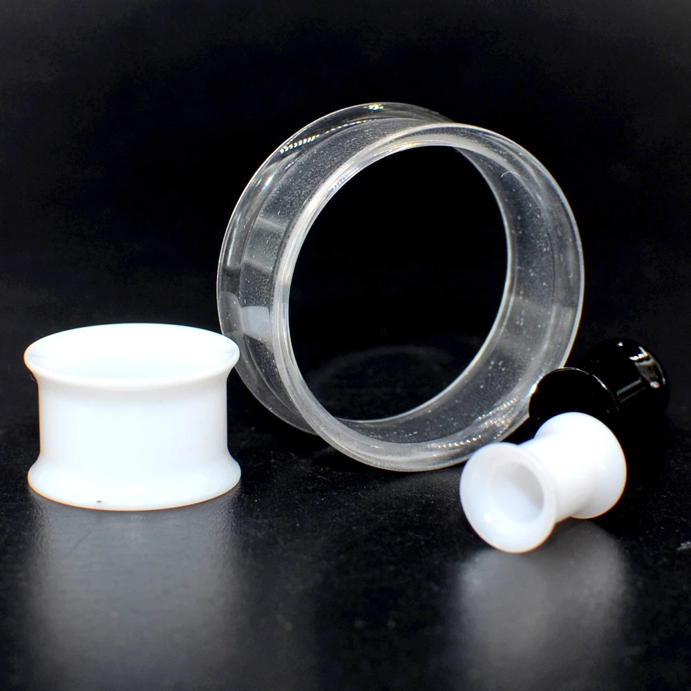 Pair Transparent &White&Black Color UV Acrylic Double Flared Ear Tunnel Expander Ear Plug Ear Gauges Body Piercing Jewelry