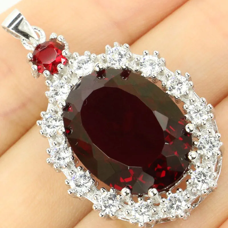 

Real 925 Solid Sterling Silver Pendant 40x18mm Jazaz 7.3g Pink Kunzite Paris Blue Topaz Blood Ruby CZ For Women Pendant