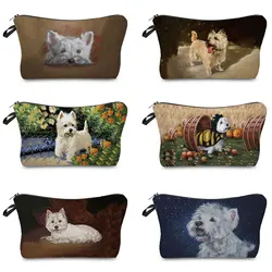 Heat Transfer Unique Design Westie Dog Painting Cosmetic Bags for Women Storage Pencil Case High Quality Makeup Bag With Printed