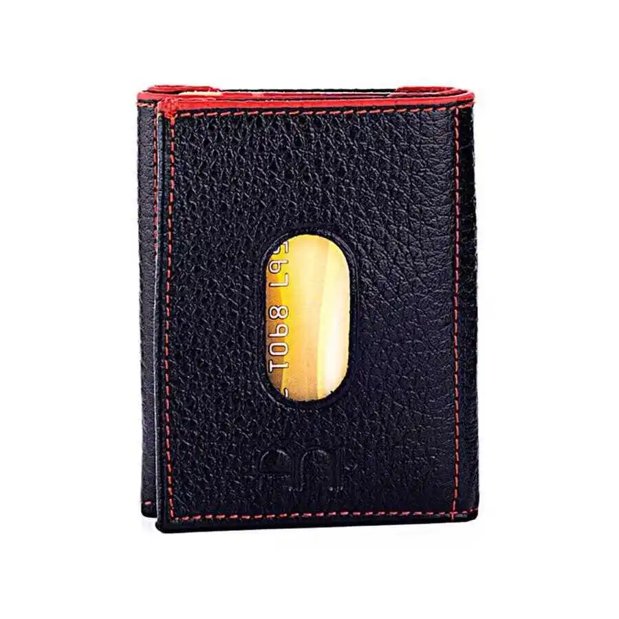 Twelve Genuine Leather Vertical Card Holder Wallet Black-Red Detailed Purse Casual For a Lifetime Money Pocket Good Quality New