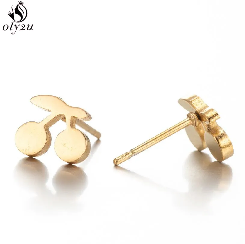 Bohemia Plant Stainless Steel Earrings Women Fashion Apple Cherry Leaf Mushroom Flower Stud Earring Piercing Jewelry Wholesale