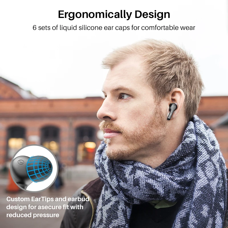 Słuchawki Bluetooth TOZO T9, bezprzewodowe słuchawki douszne z 4 mikrofonami z redukcją szumów, krystalicznie czyste połączenia IPX7 wodoodporne, szybkie ładowanie