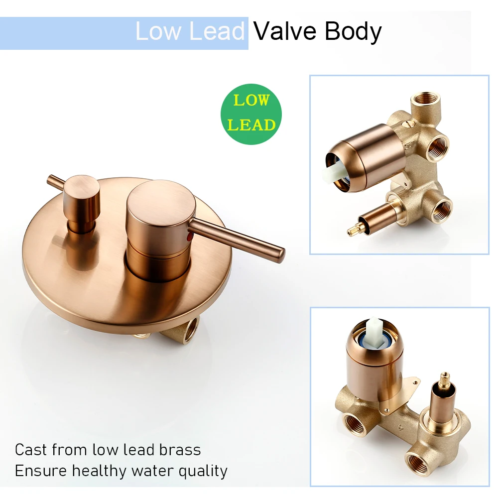 Bathroom Shower Faucet Brushed Rose Gold Smesiteli Brass 3 Way Diverter Valve Kit Hot & Cold Mixer Tap Tub Spout Hand Spray