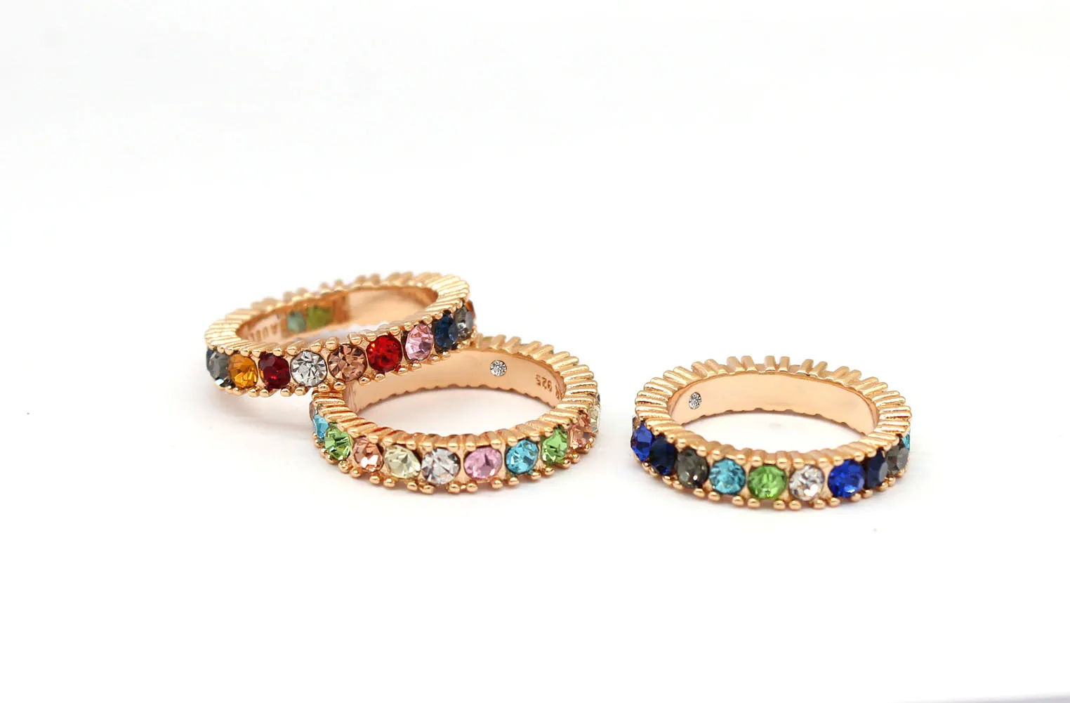 High Quality Ins HOT Unique Colorful Rhinestone Rings Round Copper Golden Wedding Rings for Women Fmale Party Jewelry Gifts 2021
