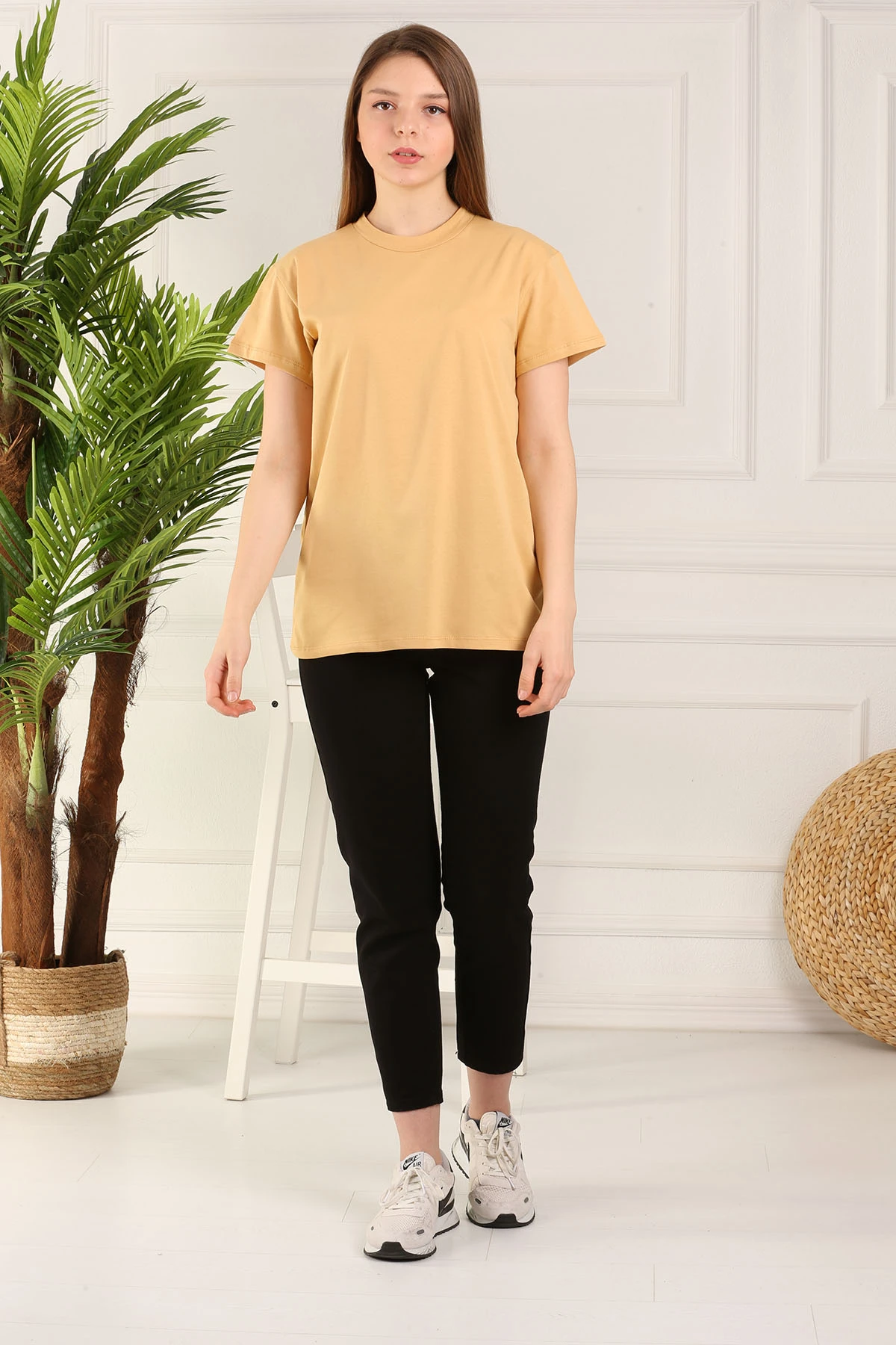 Basic 100% Katoenen T-shirt Vrouwen Gemaakt In Turkije Kleding 2022 Zomer Toevallige Effen Kleur O Hals Moslim Vrouwelijke Tops modest Lange