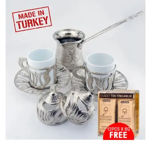 

Copper Turkish coffee cup set Espresso Maker with Anatolian Greek ottoman design tulips turkey winter gifts made in the kitchen