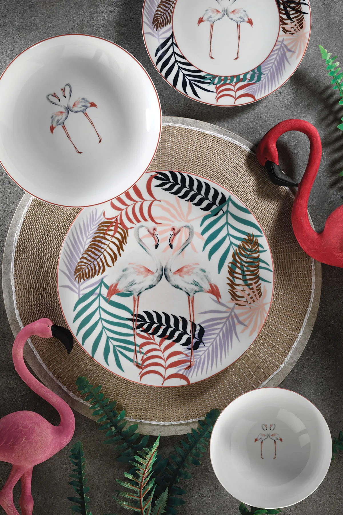 Durable Flamingo Design 6 Persons 24 PCS Turkish Made Full Dinnerware Set