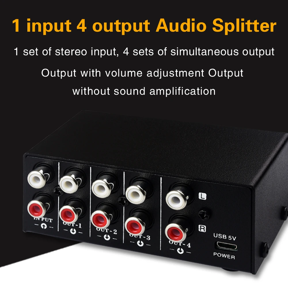 1 in 4 out audio frequency signal distribute device non consumption output RCA interface