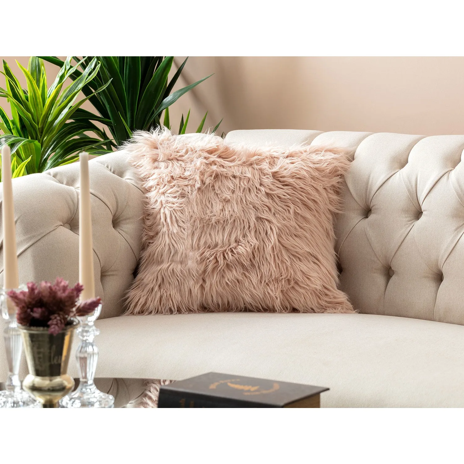 

Turkish Quality Plush Fur Cushion Cover 45*45 Cm %100 Polyester Home Decoration Modern Soft Sofa Chair Gift Pink Purple