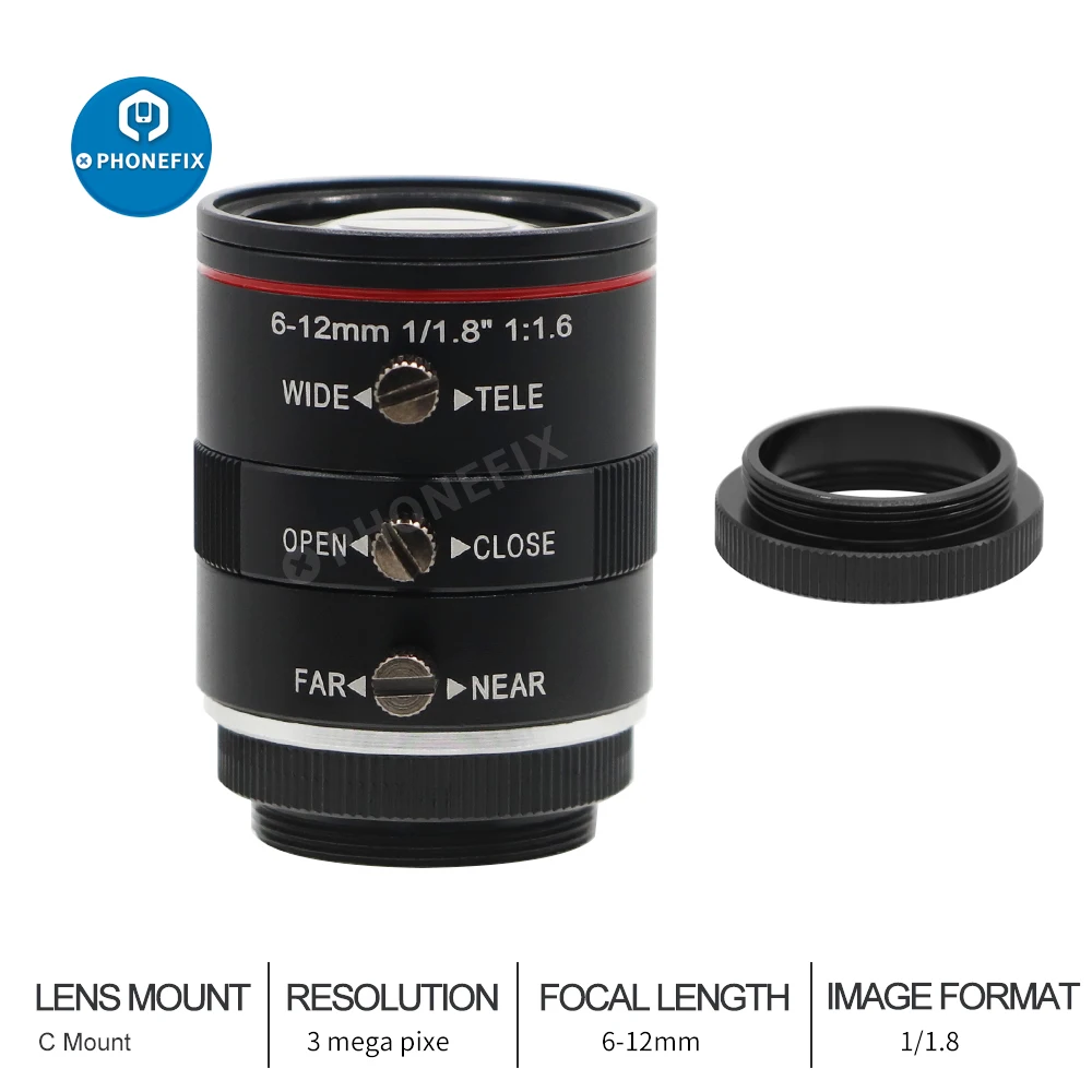 

Industrial Lens CS Mount 6-12mm 3MP C Mount Lens 1/1.8 inch Aperture F1.6 CS Fixed Focus Lens For CCTV Security USB Cameras