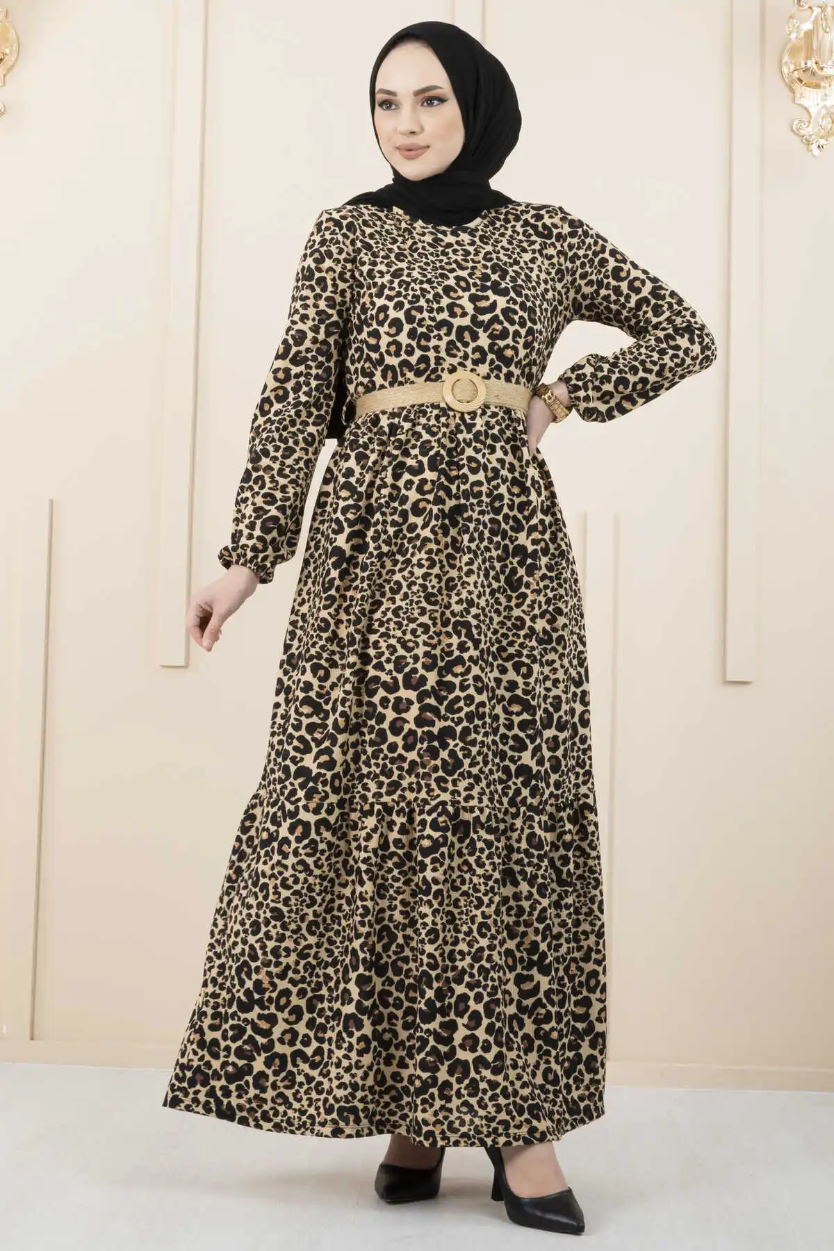 Leopard Pattern Women's Long Dress Modest Muslim Female Abaya Marocain Kaftan Turkey Store African Clothes Dubai Hijabi 2022