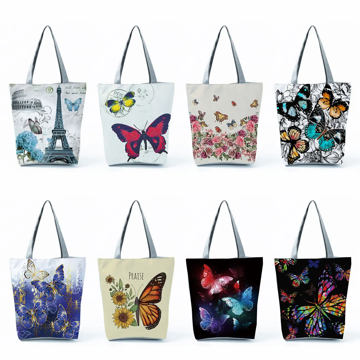 Beautiful Butterfly Print Handbags Fashion All-Match Tote Travel Foldable Storage Beach Bag High Capacity Shoulder Shopping Bags