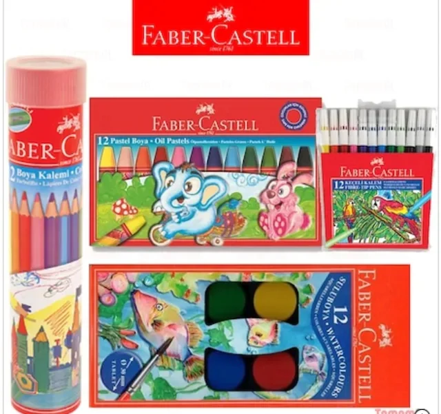 FABER CASTELL 12 COLOR DRY + SULU + Pastel + KEÇELİ PAINT SET 439607989