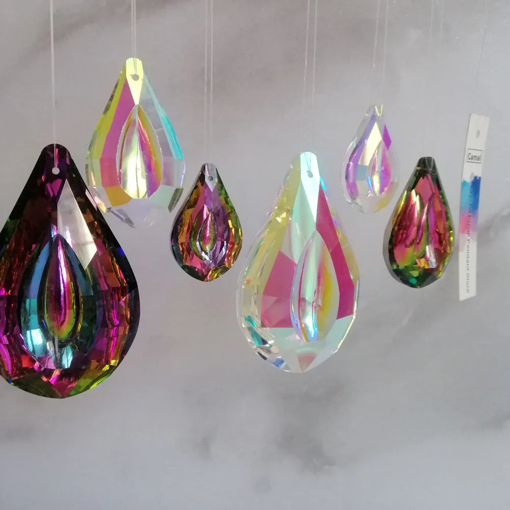 

Camal 1PCS 38/50/76mm Colorful Rainbow/AB Color Crystal Lute Drop Pendant SunCatcher Chandelier Lamp Prisms Hanging Lamp Home