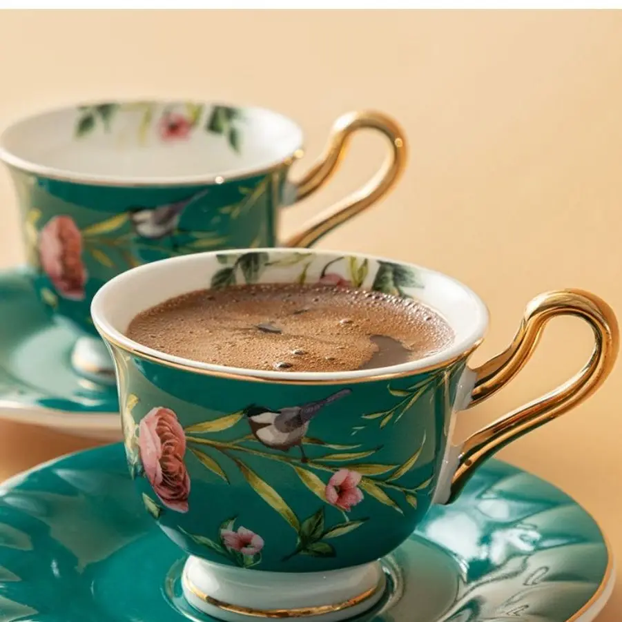 Vanilla Porcelain Coffee Cup Set 90 Ml for 2 Persons  4 Pieces Sytlish Flower Patterned Elite Attractive Porcellain Set