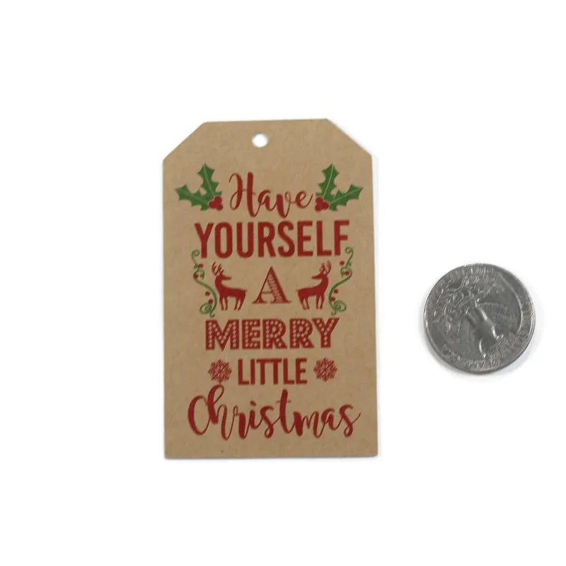 Custom Merry Christmas Gift Tags-Holiday Tag in Red and Green and Kraft Brown-Design Present Labels-Have Yourself A Merry Little