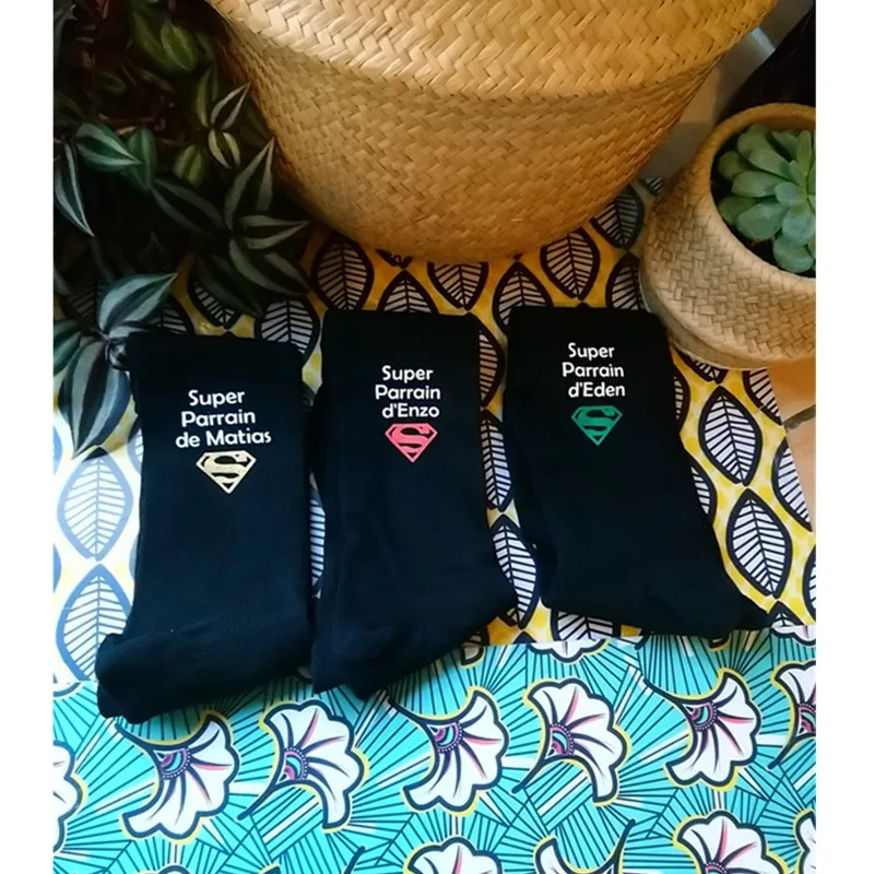 personalized Wedding Black Dress Socks with your text heart Groom Groomsman Bestman a super tonton socks Letter Print Mens Socks