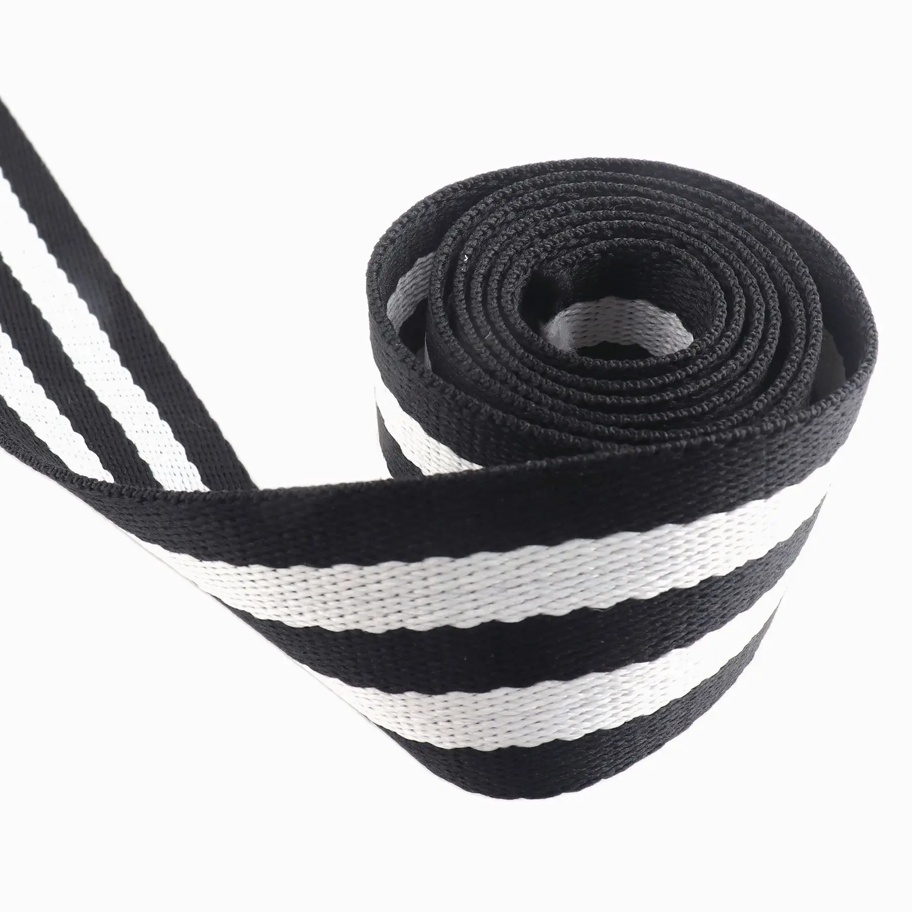 1.5 inch heavy weight cotton webbing key fob Polyester soft webbing handbag Black white stripe webbing fabric belt Nylon Strap