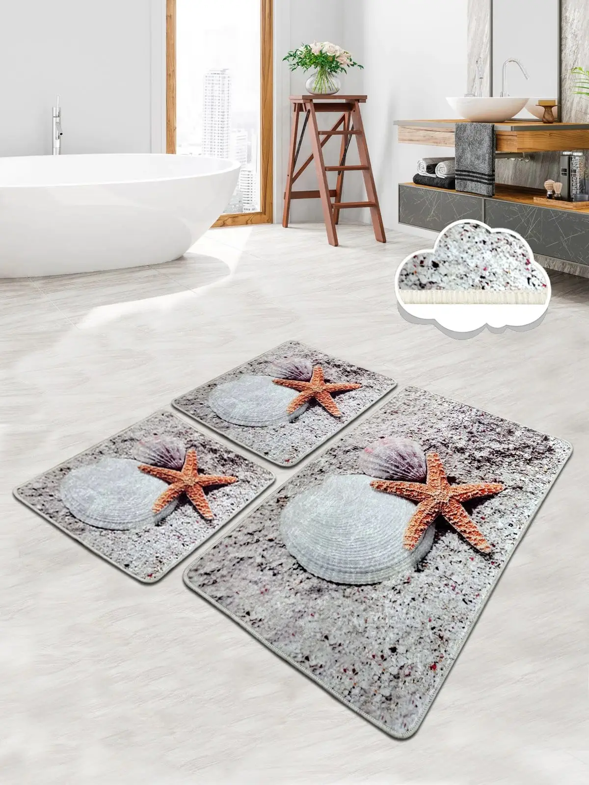 Starfish 3 Pcs Set Bathroom Carpet Mat Washable Non-Slip Base Set for Closet Super Absorbent Floor Mat Anti Slip drying Bathroom