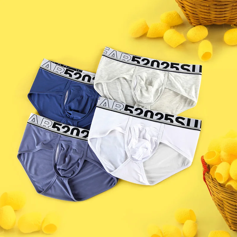 52025 Men Underwear Separation Pouch Briefs Silk Mesh Dual Pouch Underpants Men Slips Patented Briefs Men Sexy Underwear