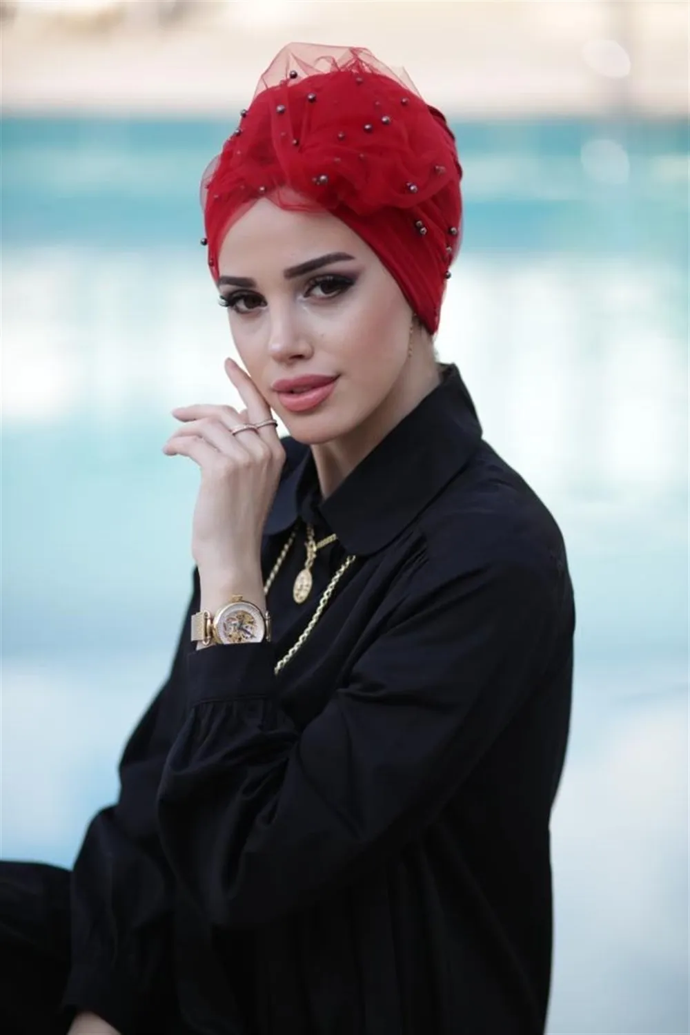 عمامة Turban Hat Solid Color Women Tulle Headscarf Bonnet with Pearl Inner Hijabs Cap Muslim Hijab femme Wrap Head