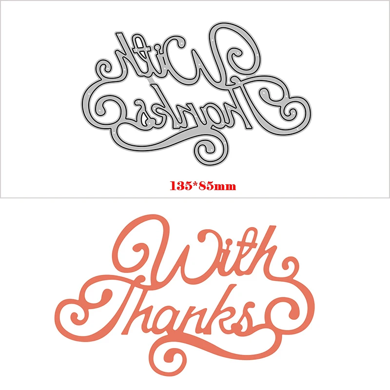 New Arrival Art Word With Thanks 2022 Metal Phrase Cutting Dies for Scrapbooking Greeting Card Making Script Letter Stencils