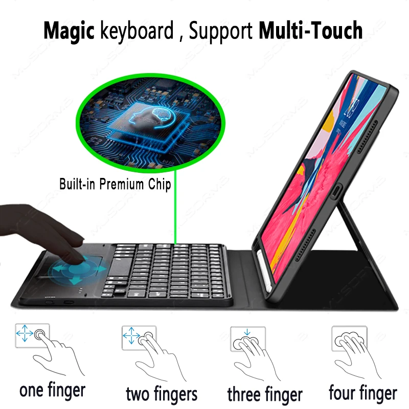 Casing Ajaib Keyboard untuk Samsung Tab A8 A7 S6 Lite 2022 Touchpad Backlit Tab S8 S7 + S7 FE S8 + Plus S8 Ultra Portugis Korea