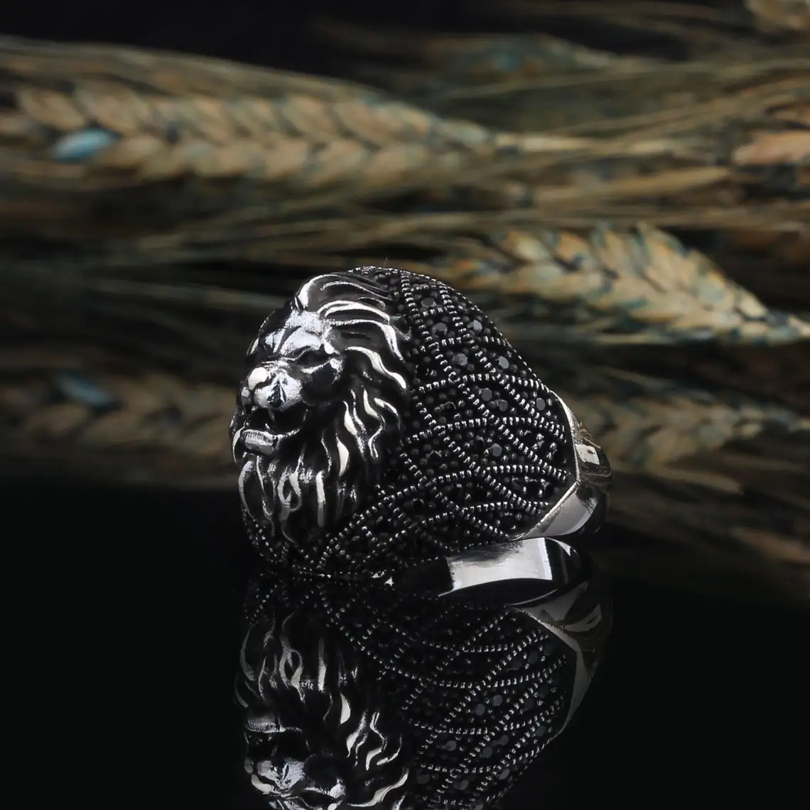 925 Sterling Silver Lion Ring, Lion Head Silver Ring, Sculpture Silver Ring, Animal Ring