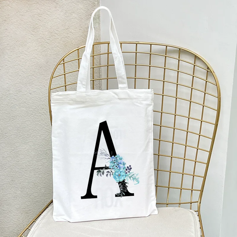 

2022 Summer New Flower 26 Letter Casual Shopping Bag Shoulder Canvas Bags Large Capacity Wild Messenger Bag Cute Fun Handbag