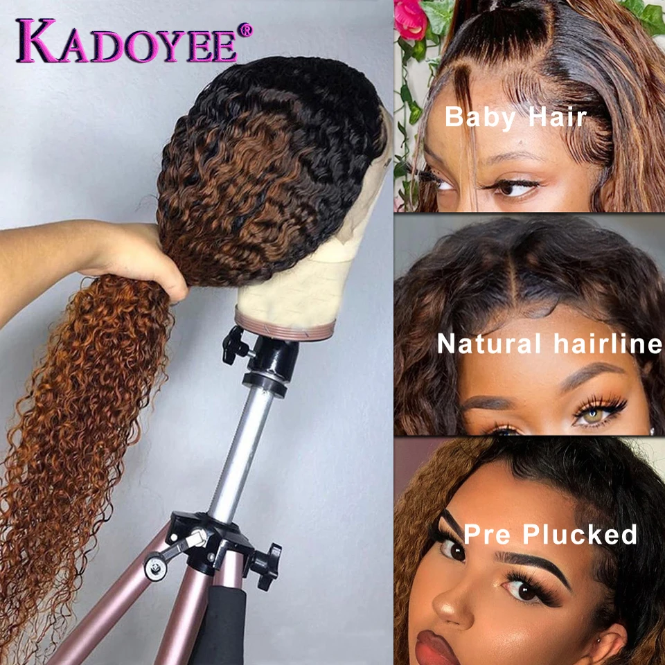 1B/30 Ombre Curly Lace Front Wig Human Hair Wig With Baby Hair Brown Colored Wig Brazilian Kinky Curly 13x4 Lace Front Wigs Remy