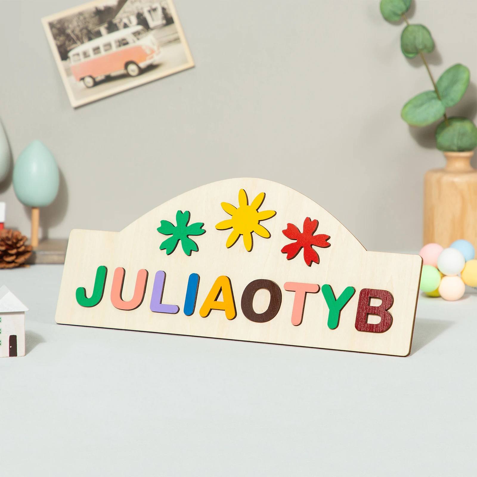 Personalized Wooden Name Puzzle With Dinosaurs Customized Gift for Baby Kids Learning Toys Handmade for Toddlers