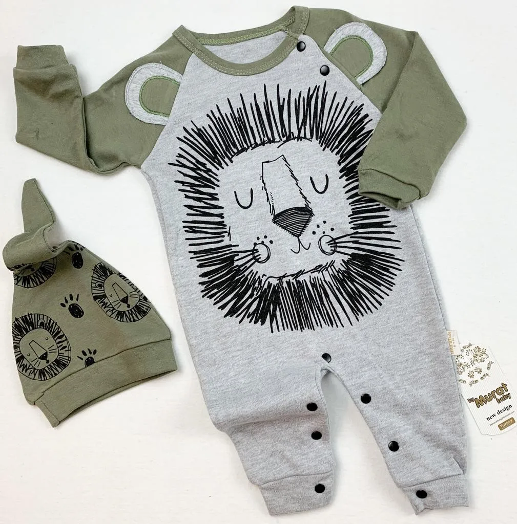 LION PRINTED OVERALLS, BABY CLOTHING, BABY STYLE, BABY TRACKSUIT, BABY PAJAMAS