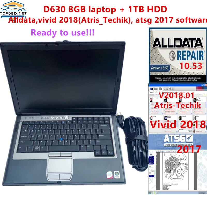 Diagnostic Laptop For D-ell D630 8GB RAM+ 1TB HDD with auto repair alldata software vivid 2018 takis-Technik atsg 2017 software