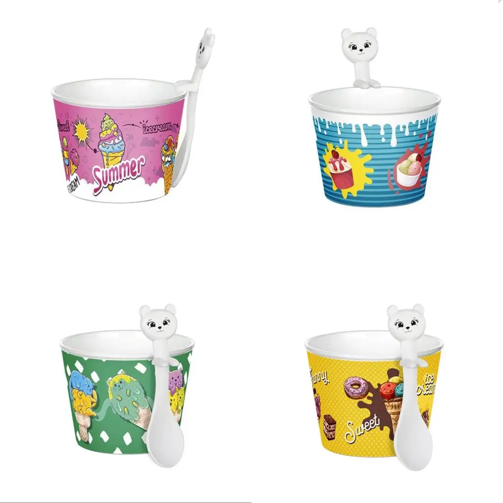 Plastic Ice Cream Bucket Set 4 Pieces Corn Flakes , Cup, Fun, Figured, Color Container , Washable, Reusable Box Bucket Bpa Free