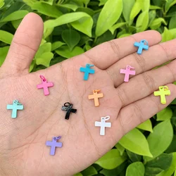 5pcs Enamel Brass Cross Pendants Charms 13x13mm Metal Decorations Accessories For Making Bracelet Necklace