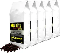Café en grano natural. Tueste Oscuro. 100% Arabica. Origen Colombia. Pack 5KG