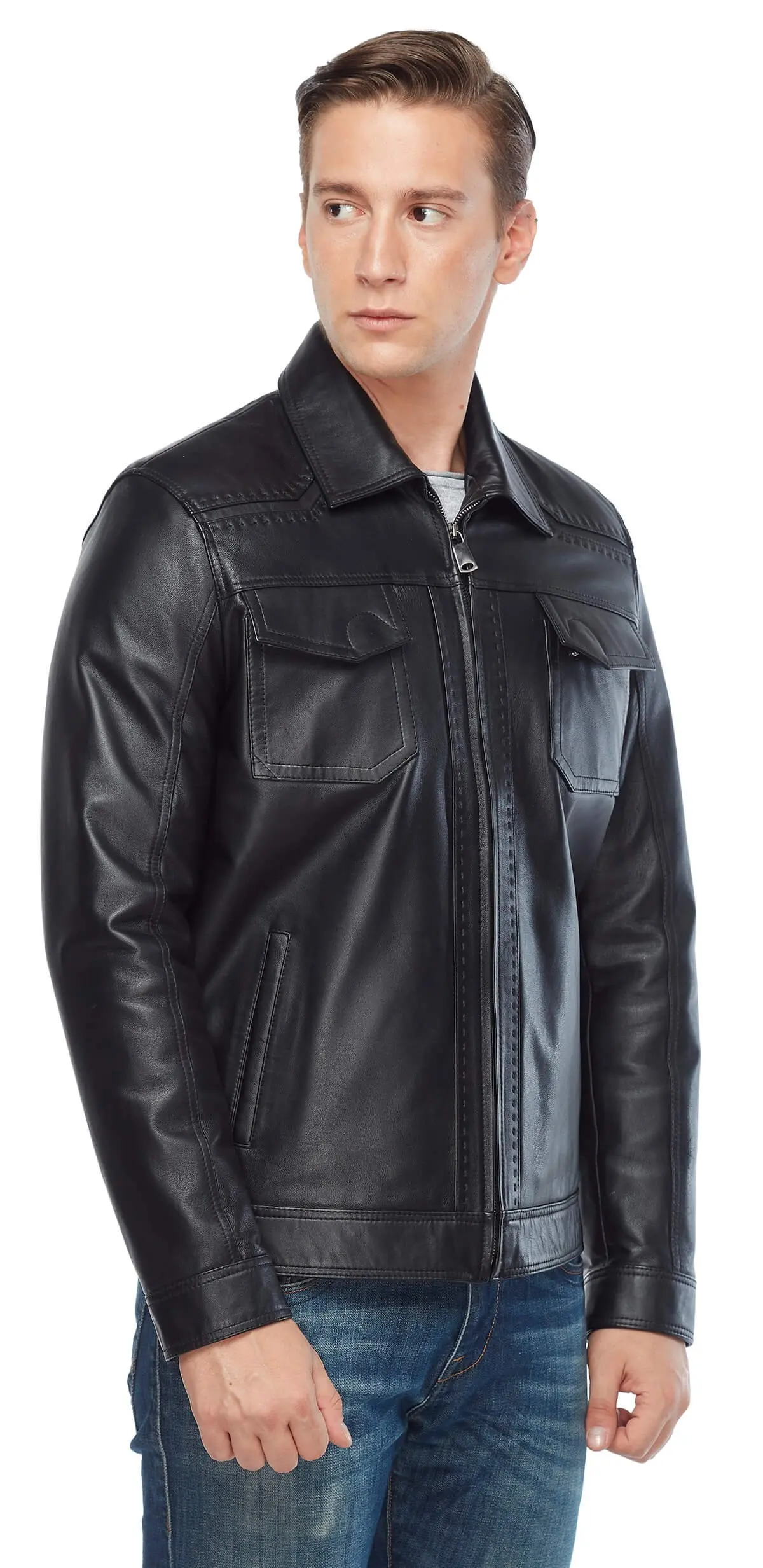 Marco Puntolu Phối Da Đen Gốc Da Cừu Thu Đông 2022 Biker Slim Size Lớn VintageTürkiye