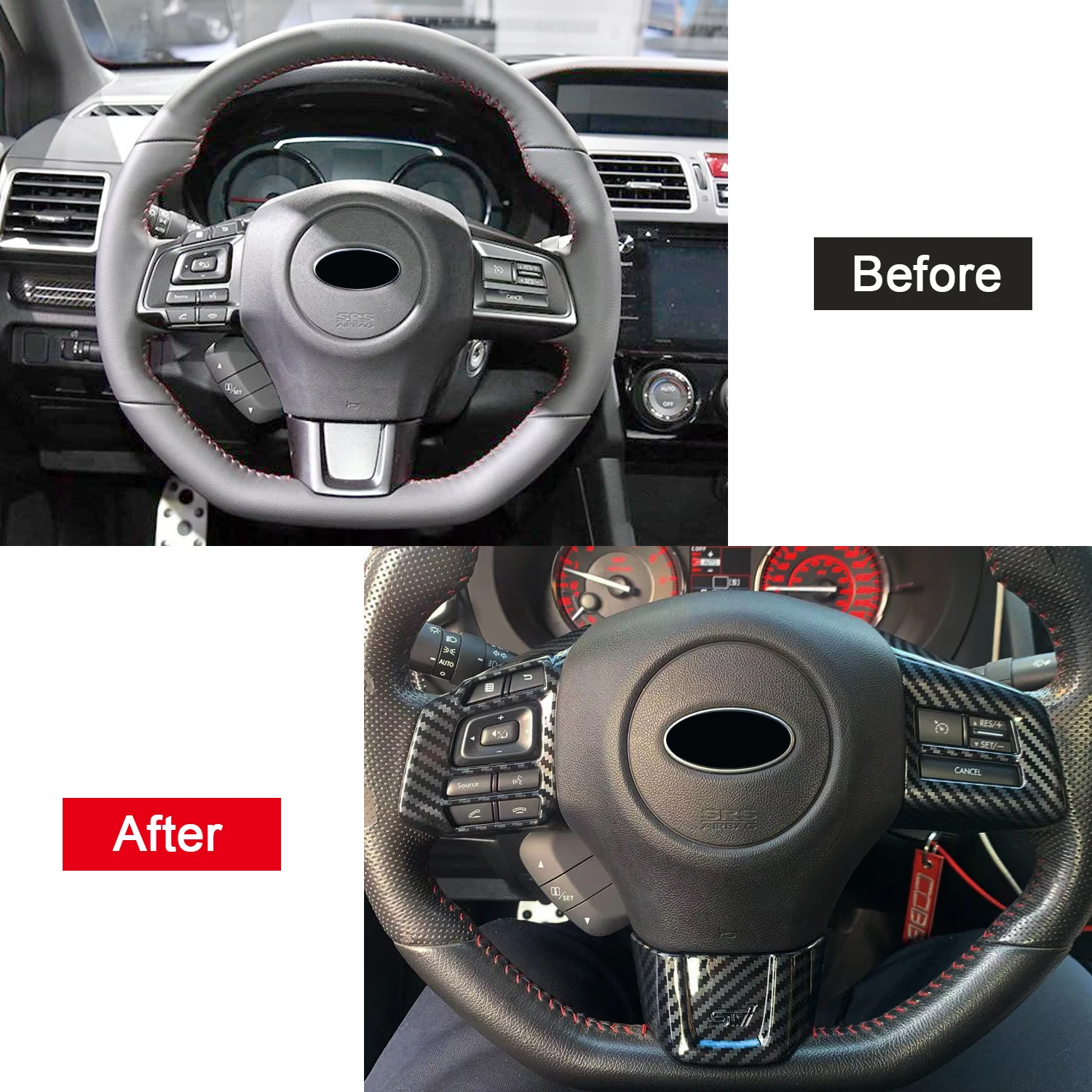 Fit For Subaru WRX STi 2016-2019 Car Accessories ABS Carbon Steering Wheel Button Decorative Cover Trim 3pcs