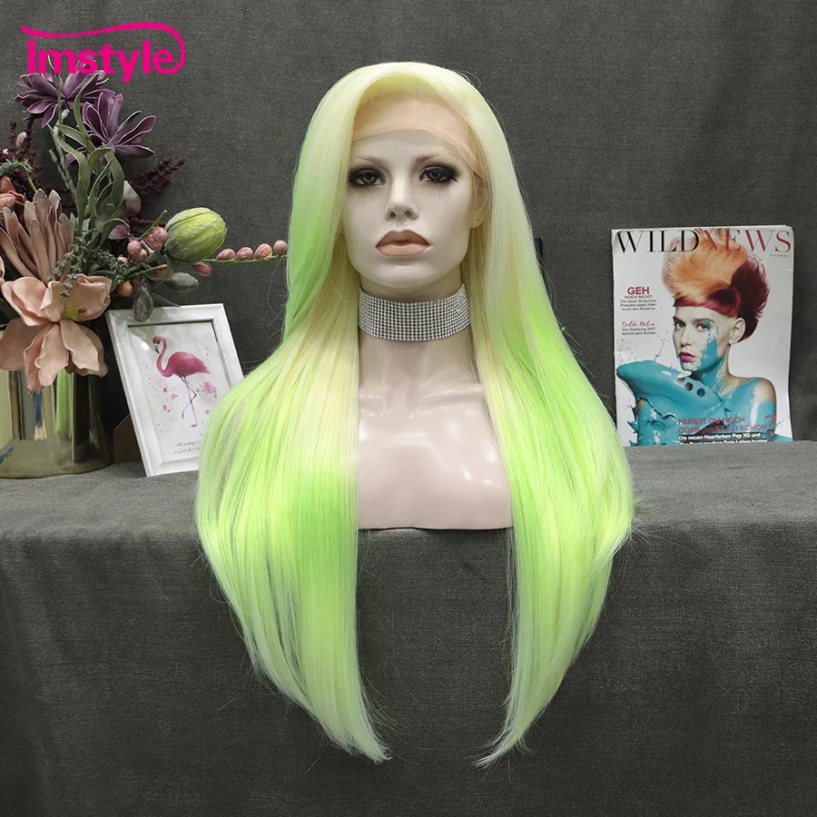 Imstyle ombre synthetische Spitze Front Perücke hellgrüne Perücken für Frauen glattes Haar Spitze Perücken Party Perücke hohe Temperatur