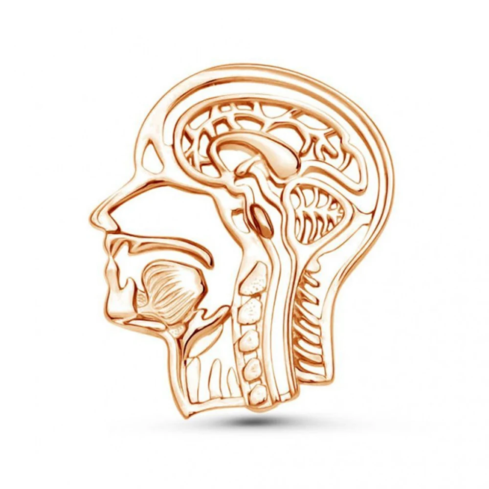 Harong Enamel Human Head Anatomy Pins Gold Color Medicine Anatomic Brooch Metal Badge Medical Student Teacher Jewelry Gift