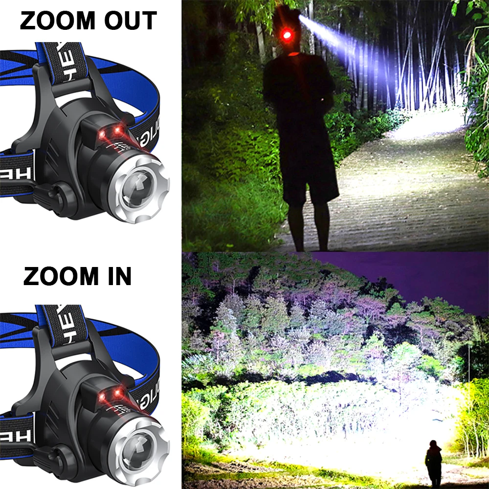 200000LM Super Bright LED Headlamp T6/L2/V6 Zoomable Head lamp Flashlight Torch Headlight Lanterna With LED Body Motion Sensor