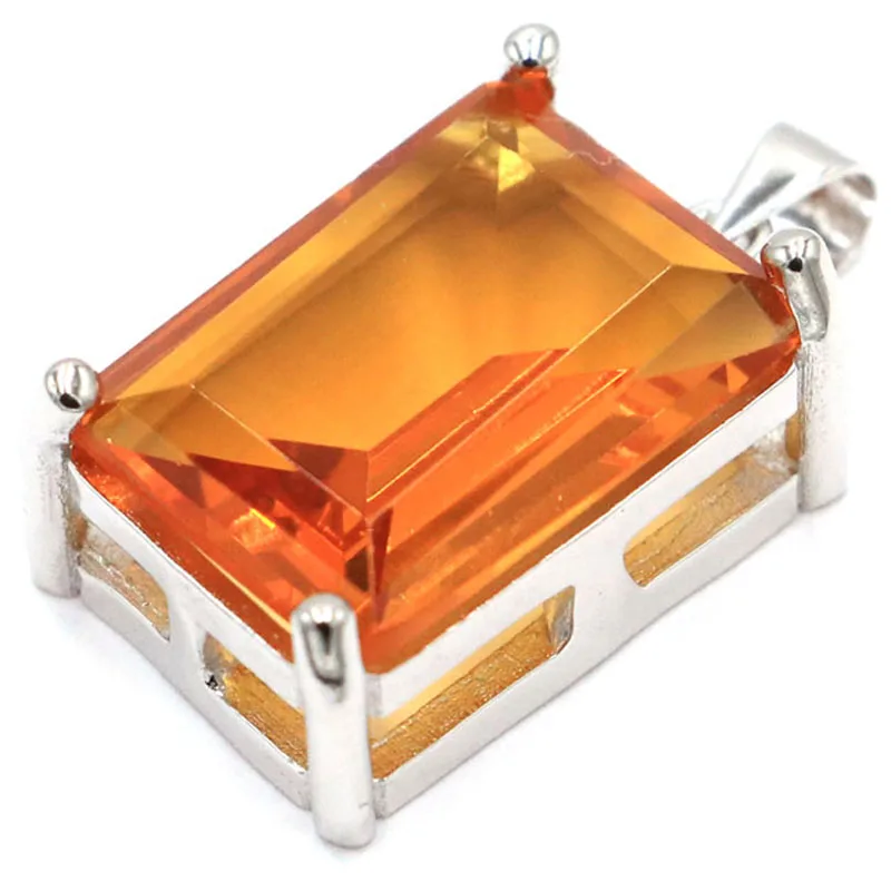 

925 Solid Sterling Silver Pendant 26x14mm Jazaz 7.0g Rectangle Golden Citrine Rhodolite Garnet For Ladies