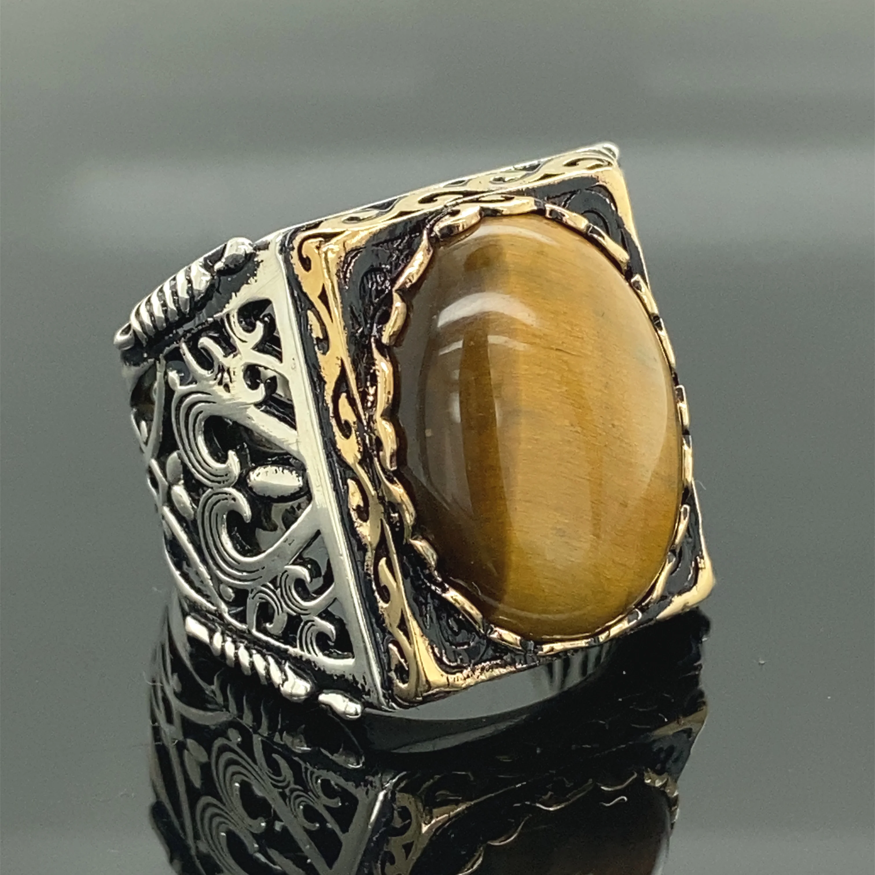 

Men Handmade Ring , Tiger Eye Stone Ring , Tiger Eye Gemstone Ring , Turkısh Handmade 925k Sterling Silver Ring , Gift For Him