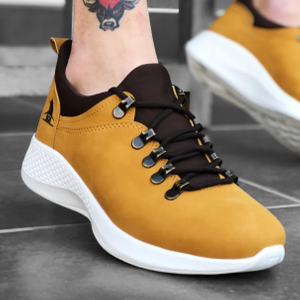 BA0601 Laced Comfortable Thick Sole Camel Yellow White Men's Sneakers Men's Shoes Men's Sports Shoes New Model Shoes Casual Sho