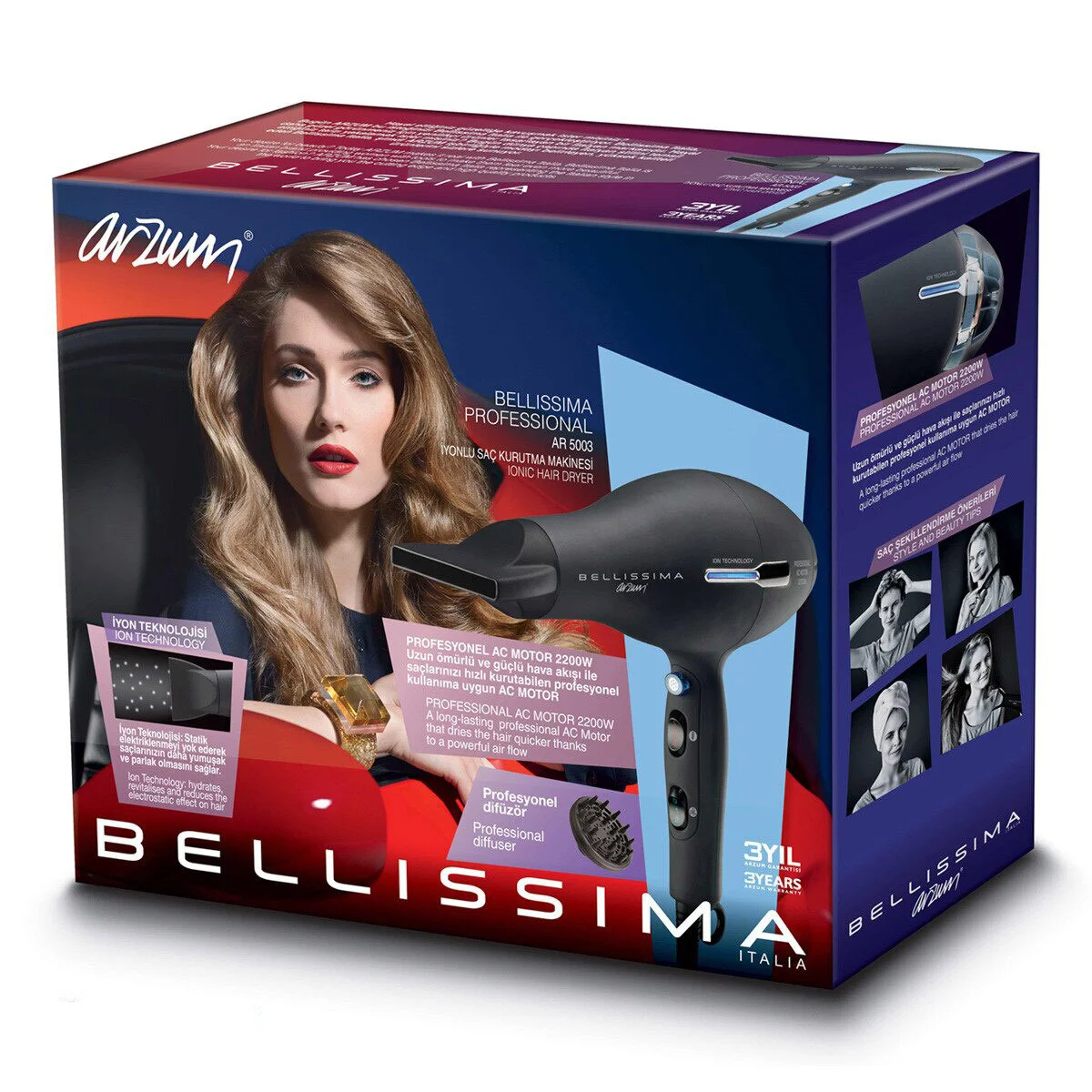 Arzum Include Belissima Professional Ionic Hair Dryer Electric Blow Dryer Professional Hairdressing Tools Hair Styling