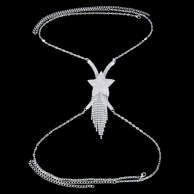 Star Tassel Chest Chain Jewellery Bra Harness Bra for Women Swimwear Rhinestone Bikinis Accessories Aesthtetic 2022