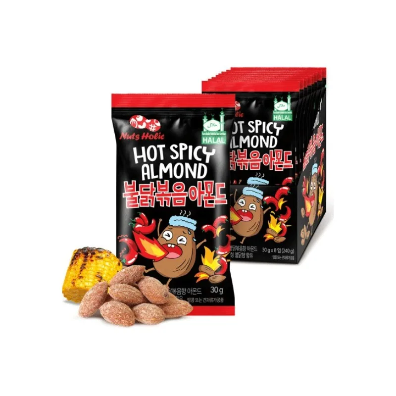 Almendras Tostadas Sabor Picante Nuts Holic  Snack Coreano Halal 30G*3 unidades