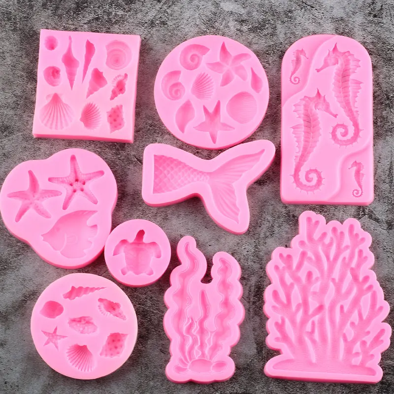 Fish Seaweed Coral Chocolate Silicone Mold Seahorse Shell Starfish Mermaid Tail Candy Resin Mould Fondant Cake Decorating Tools