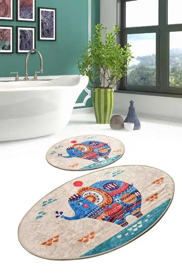 

2 pc Oval Anti Bacterial Bathroom Rug Machine Washable